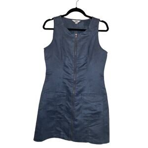 Jack by BB Dakota Blue Suede Zip Up Mini Shift Dress Sleeveless Pockets Crewneck